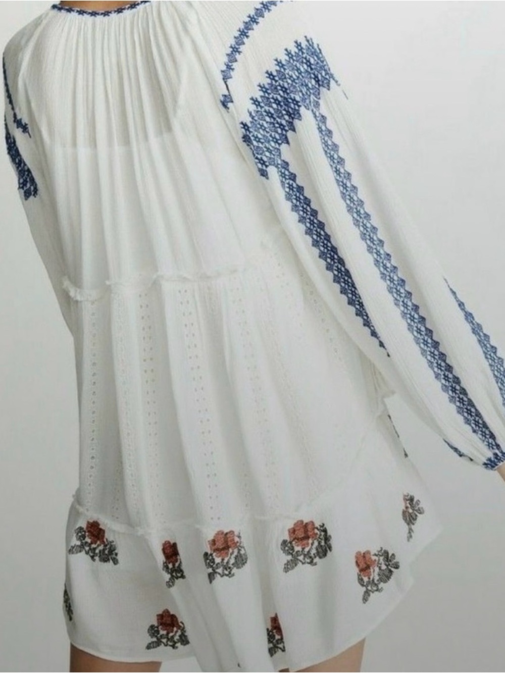 Free People Wild Horses White Mini Dress with Navy Embroidery - Picture 4 of 10